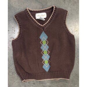 Strasburg Boy's Toddler Brown Green Preppy V Neck Knit Sweater Vest 2 -3 Y 2T 3T